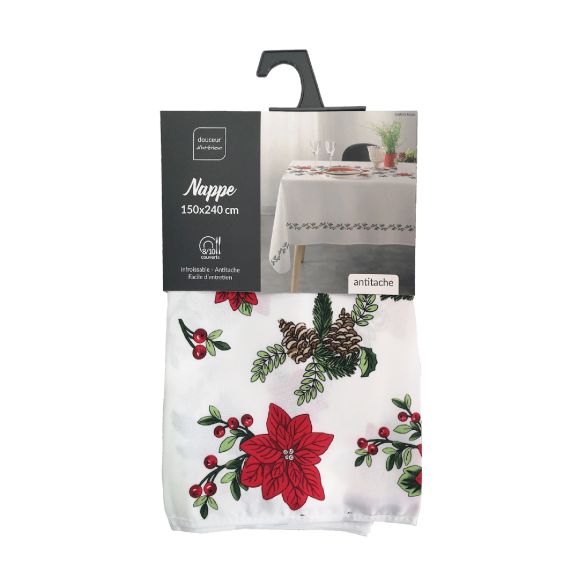 Nappe antitache rectangulaire - 150 x 240 cm - Pommes de pin et étoiles de Noël 