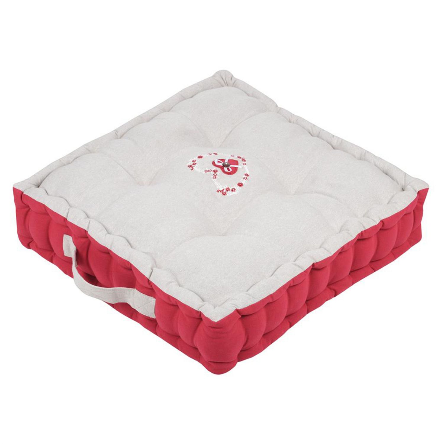 Coussin de sol 45 x 45 cm - Romantique - Gris et rouge