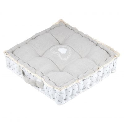 Coussin de sol 45 x 45 cm - Romantique - Gris et blanc