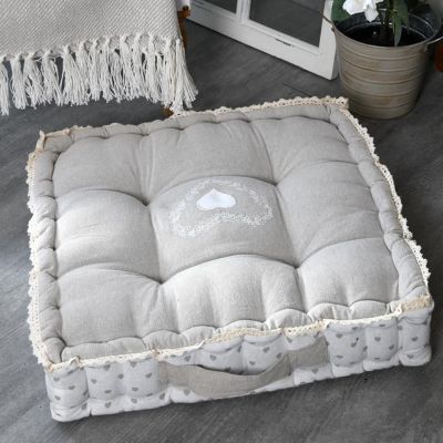 Coussin de sol 45 x 45 cm - Romantique - Gris et blanc