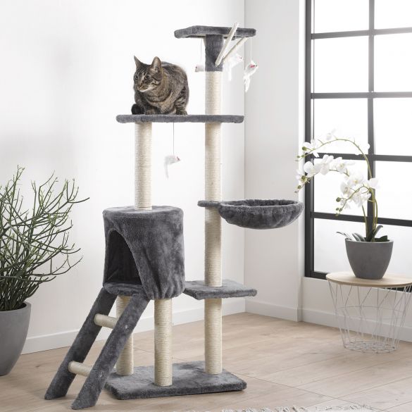 Arbre à chat - 4 plateformes et 4 jouets - Hauteur 138cm