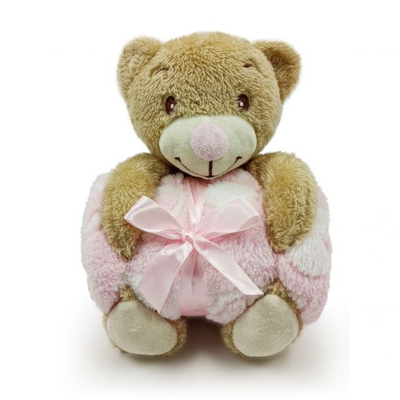 Peluche Ourson et plaid motifs coeurs pour enfant