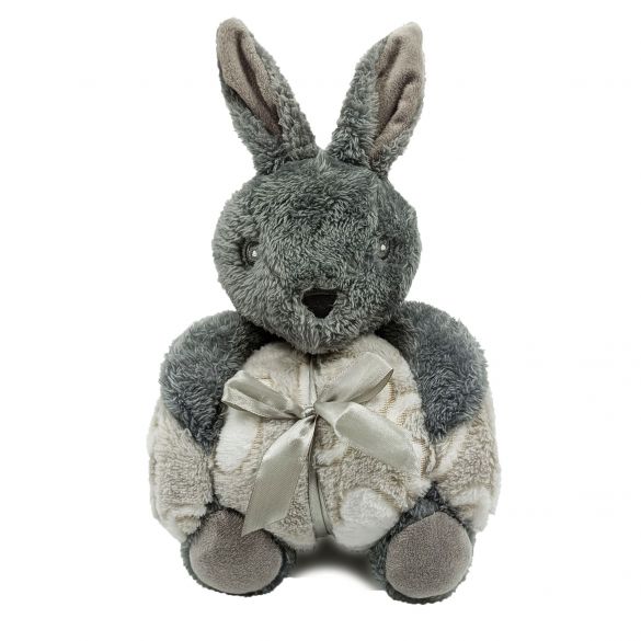 Peluche Lapin et plaid motifs coeurs pour enfant 