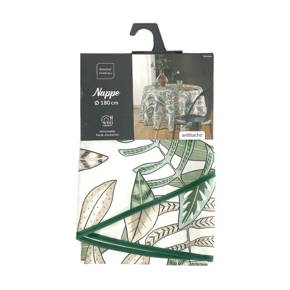 Nappe antitache ronde - Diamètre 180 cm - Feuillage Vert et Beige