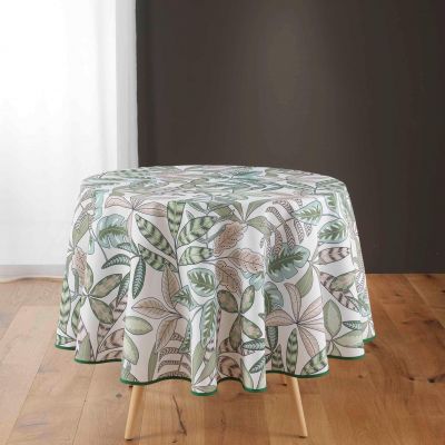 Nappe antitache ronde - Diamètre 180 cm - Feuillage Vert et Beige