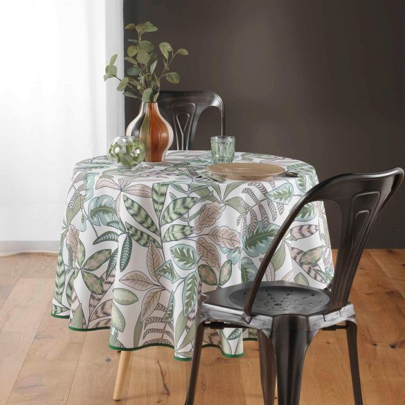 Nappe antitache ronde - Diamètre 180 cm - Feuillage Vert et Beige