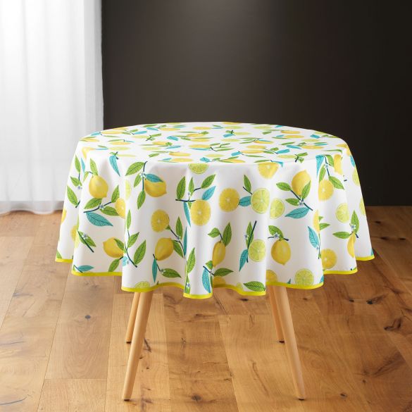 Nappe antitache ronde - Diamètre 180 cm - Citrons