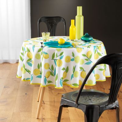 Nappe antitache ronde - Diamètre 180 cm - Citrons