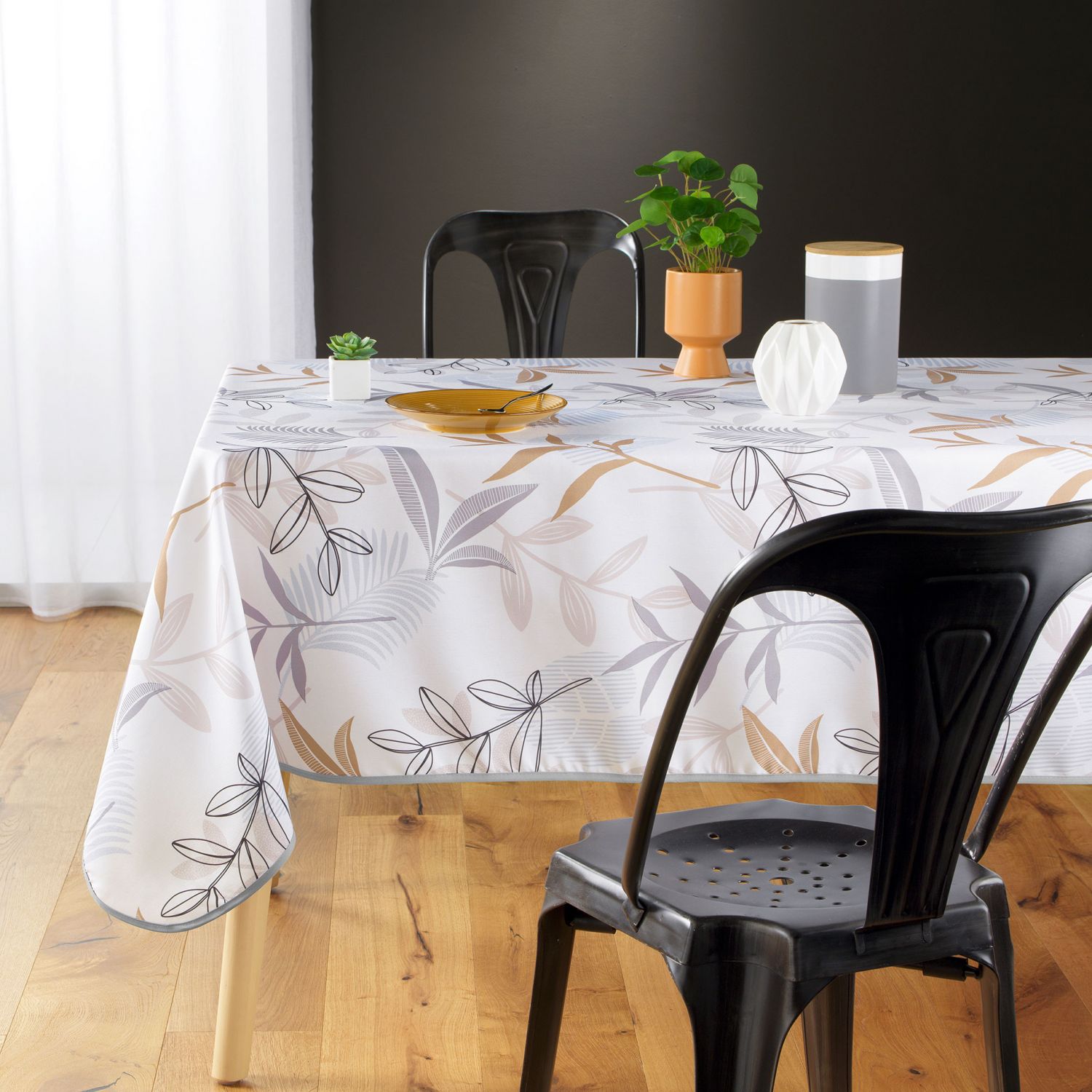 Nappe enduite carrée 160 x 160 cm beige FEUILLES