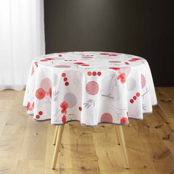 Nappe antitache ronde - Diamètre 180 cm - Coquelicots