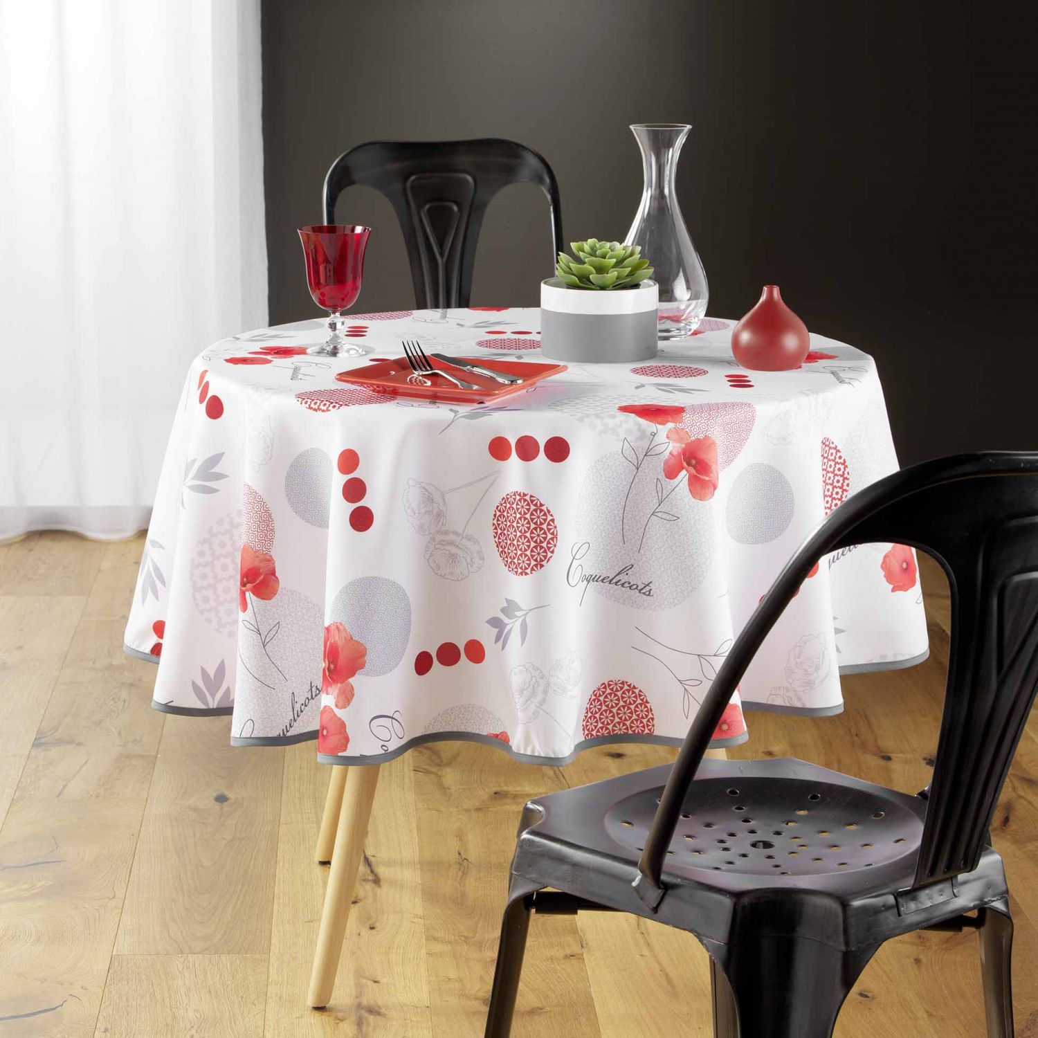 Nappe antitache ronde - Diamètre 180 cm - Coquelicots