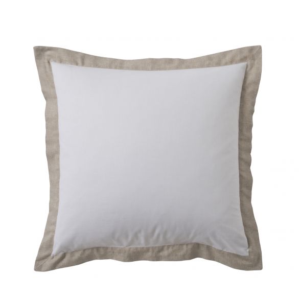 Housse de couette 220x240cm + taies - 57 fils - Uni Blanc, cadre Lin