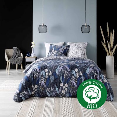 Achat Housse de couette imprimée en percale de coton BIO, AQUARELLE -  260x240 - Bleu en gros