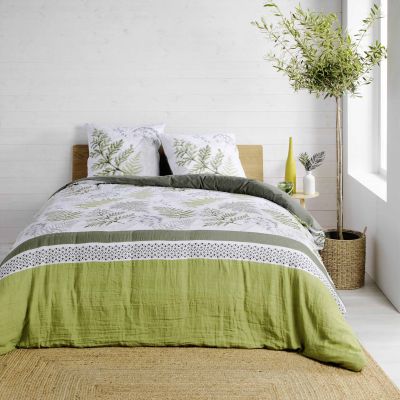 Housse de couette 220x240 cm + taies - Gaze de coton - Feuillage vert