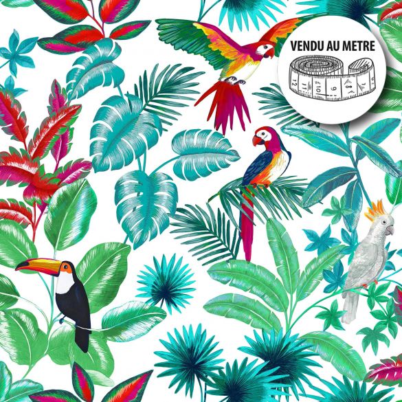 Toile cirée au mètre - Largeur 140 cm - Feuillage et Oiseaux Tropicaux Toile cirée au mètre - Largeur 140 cm - Feuillage et Oiseaux Tropicaux