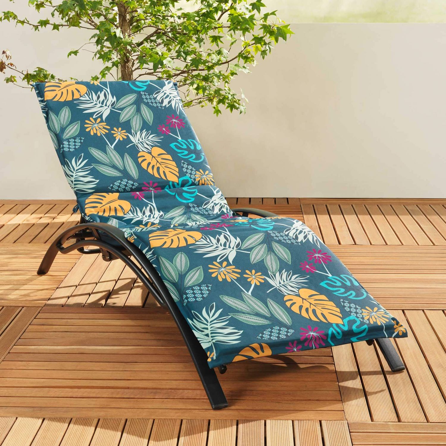 Matelas bain de soleil - 64x190 cm - Déperlant - Feuillage tropical