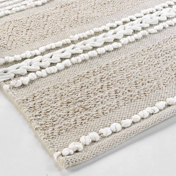 Tapis déco - 120x170 cm - Naturel & Blanc avec fils métallisés