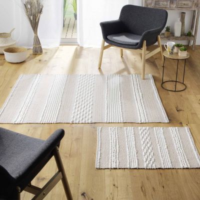 Tapis déco - 120x170 cm - Naturel & Blanc avec fils métallisés