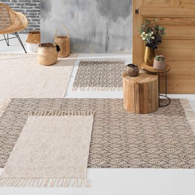 Tapis déco en jute avec franges - 120x170 cm - Imprimé feuilles