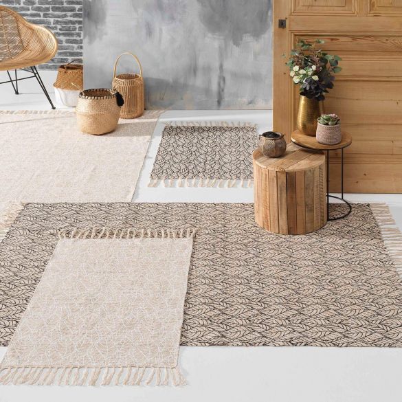 Tapis déco en jute avec franges - 120x170 cm - Imprimé feuilles Tapis déco en jute avec franges - 120x170 cm - Imprimé feuilles