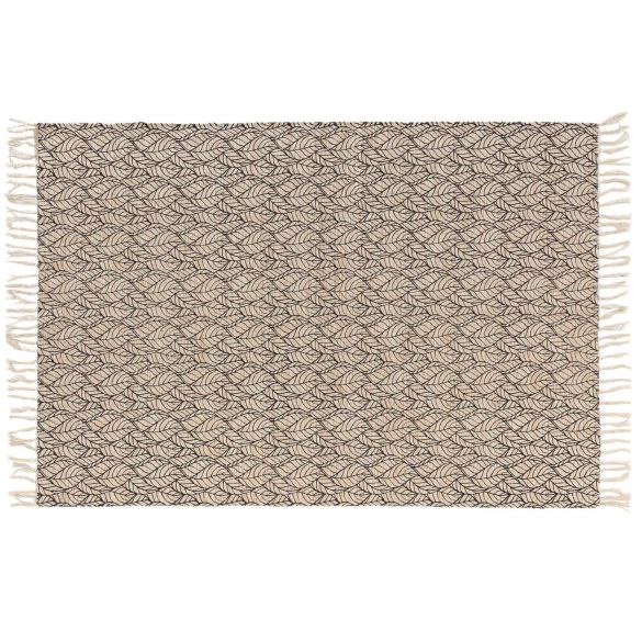 Tapis déco en jute avec franges - 120x170 cm - Imprimé feuilles