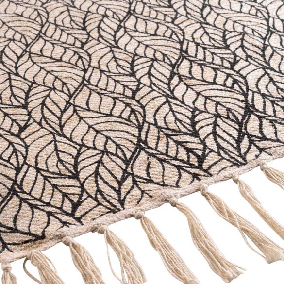 Tapis déco en jute avec franges - 120x170 cm - Imprimé feuilles