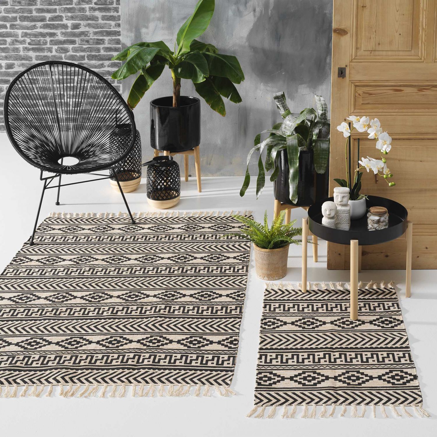 Tapis déco en jute avec franges - 120x170 cm - Motifs graphiques