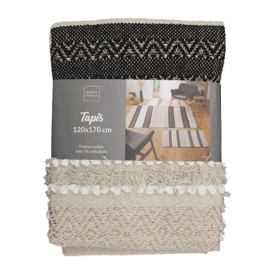 Tapis déco - 120x170 cm - Naturel, Noir & Blanc avec fils métallisés