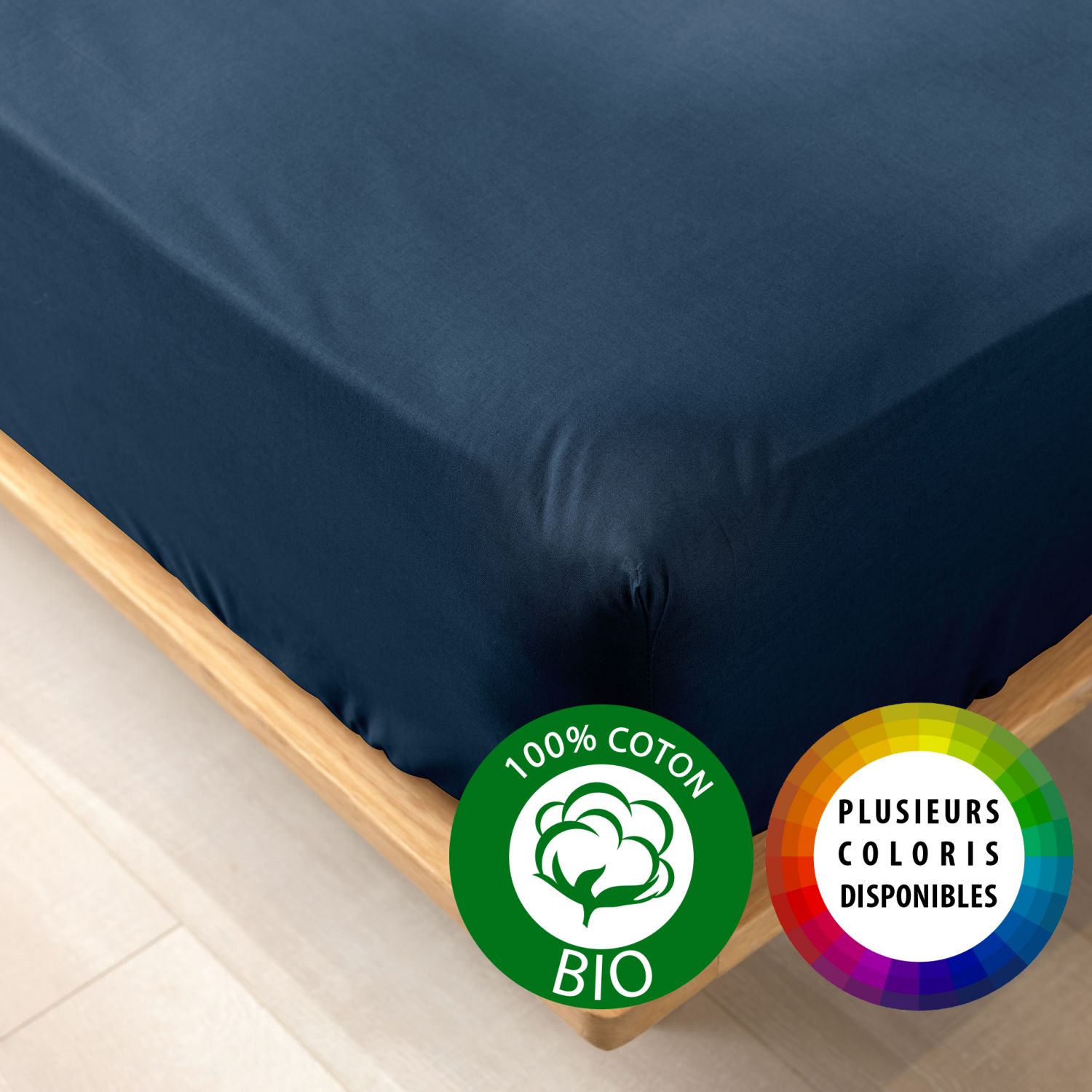 Drap-housse en Coton Bio pour matelas enfant coloris au choix