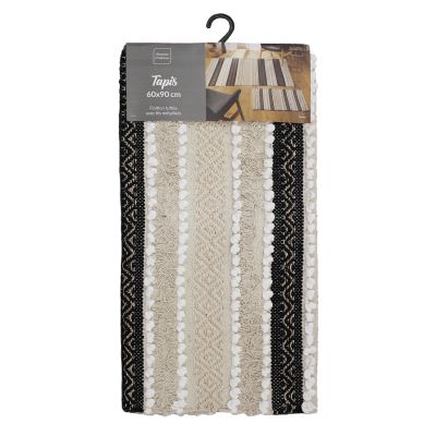 Tapis déco - 60x90 cm - Naturel, Noir & Blanc avec fils métallisés