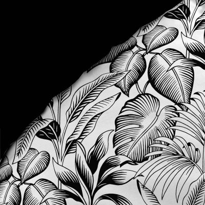 Housse de couette 220x240 cm + taies - Percale - Feuillage tropical Noir et Blanc