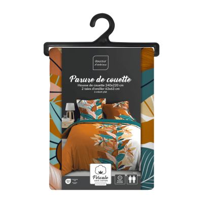 Housse de couette 220x240 cm + taies - Percale - Feuillage coloré