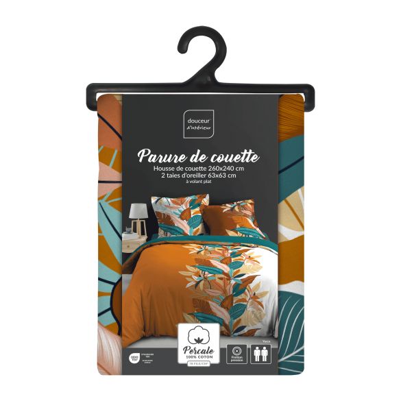 Housse de couette 240x260 cm + taies - Percale - Feuillage coloré