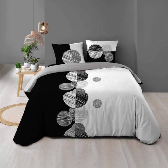 Housse de couette 220x240 cm + taies - Ronds noir et blanc