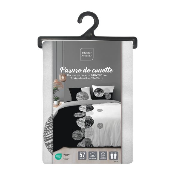 Housse de couette 220x240 cm + taies - Ronds noir et blanc