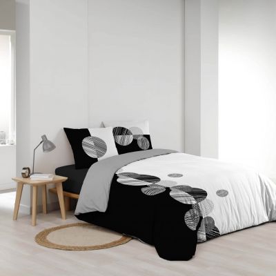 Housse de couette 220x240 cm + taies - Ronds noir et blanc