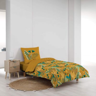 Housse de couette 140x200 cm - Feuillage coloré sur fond moutarde