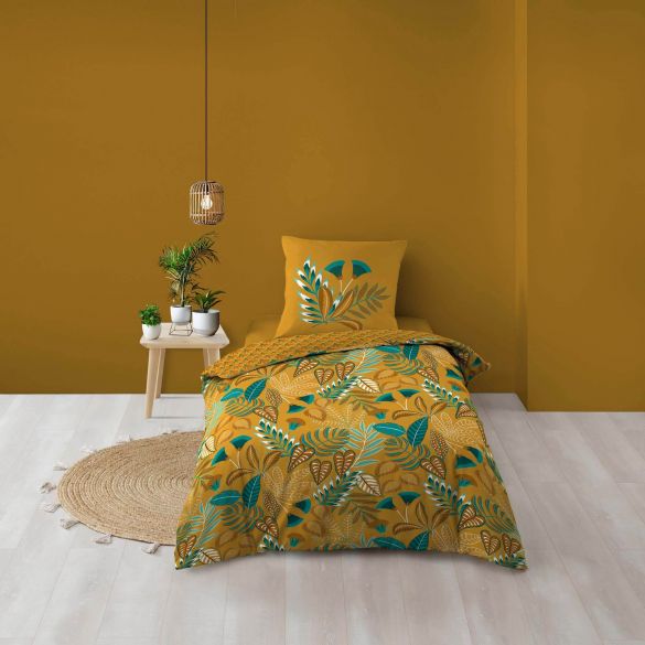 Housse de couette 140x200 cm - Feuillage coloré sur fond moutarde Housse de couette 140x200 cm - Feuillage coloré sur fond moutarde