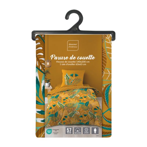 Housse de couette 140x200 cm - Feuillage coloré sur fond moutarde