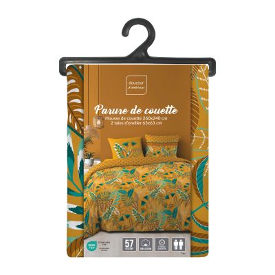 Housse de couette 240x260 cm - Feuillage coloré sur fond moutarde