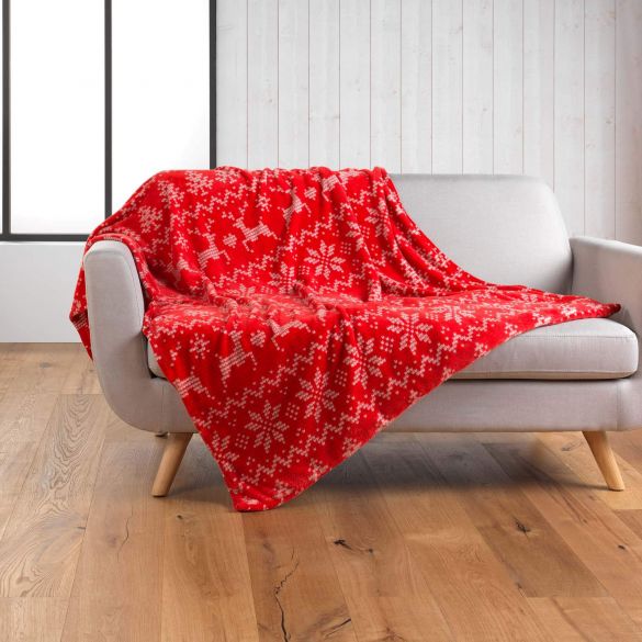 Plaid avec poche - 125x150 cm - Motifs rennes et flocons