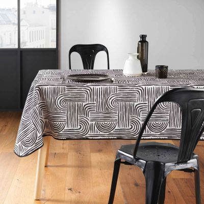 Nappe antitache rectangulaire 150x240 cm - Traits noir sur fond beige