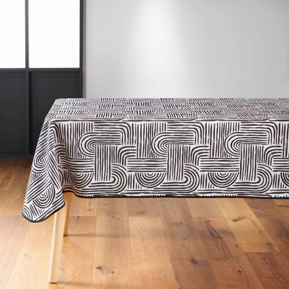 Nappe antitache rectangulaire 150x240 cm - Traits noir sur fond beige