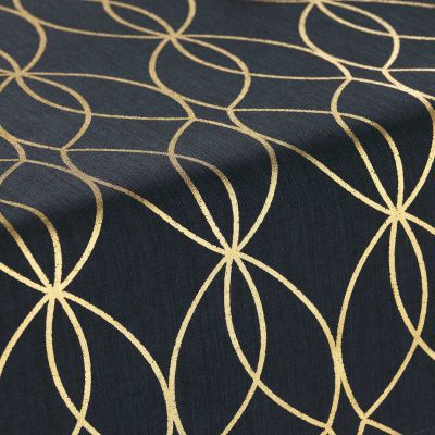 Nappe blanche 140 x 250 cm + Chemin de table noir motifs dorés