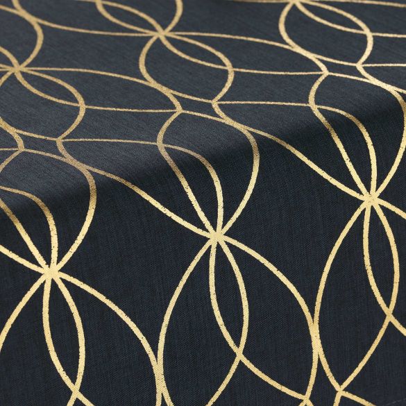 Nappe blanche 140 x 250 cm + Chemin de table noir motifs dorés