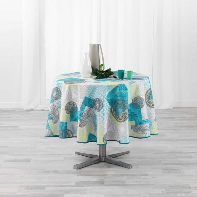 Nappe antitache ronde - Diamètre 180 cm - Motifs graphiques bleu