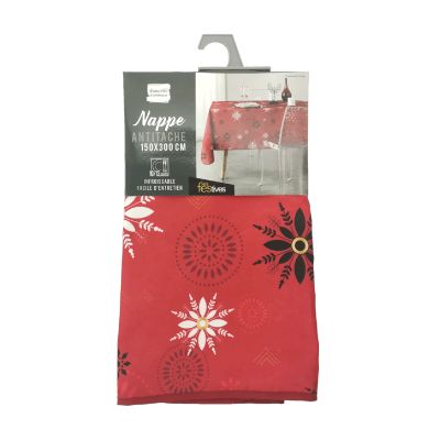 Nappe antitache rectangulaire - 150 x 300 cm - Flocons - Fond rouge