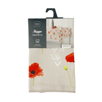 Nappe antitache rectangulaire - 150 x 240 cm - Polyester - Coquelicots