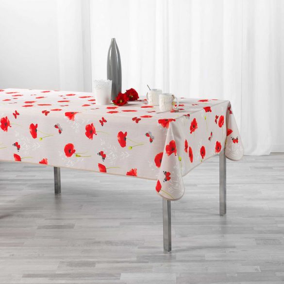 Nappe antitache rectangulaire - 150 x 240 cm - Polyester - Coquelicots