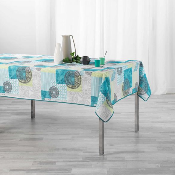 Nappe antitache rectangulaire - 150 x 240 cm - Motifs graphiques bleu